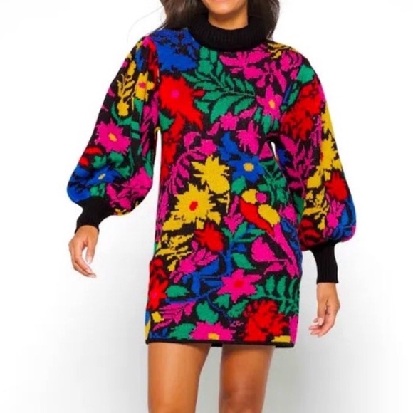 FARM Rio Tropical Garden Long
Sleeve Sweater Dress size Small - Picture 5 of 7